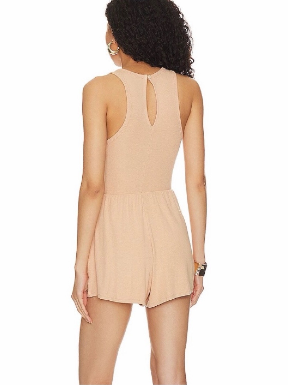 Lovers + Friends Beige Ribbed Cutout Tie Front Romper XS - Picture 2 of 8